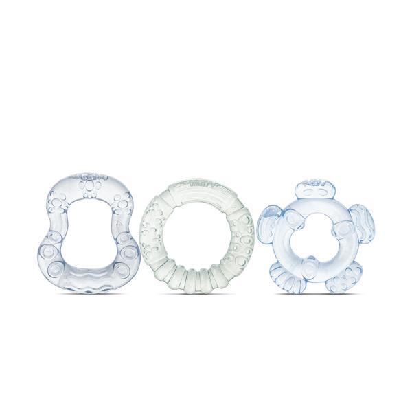 Jucarii de dentitie bebe - Set 3 jucarii de dentitie bebelusi, refrigerante, forme diferite, 3 luni+, Iceberg Green & Airy Blue, bebelorelli.ro
