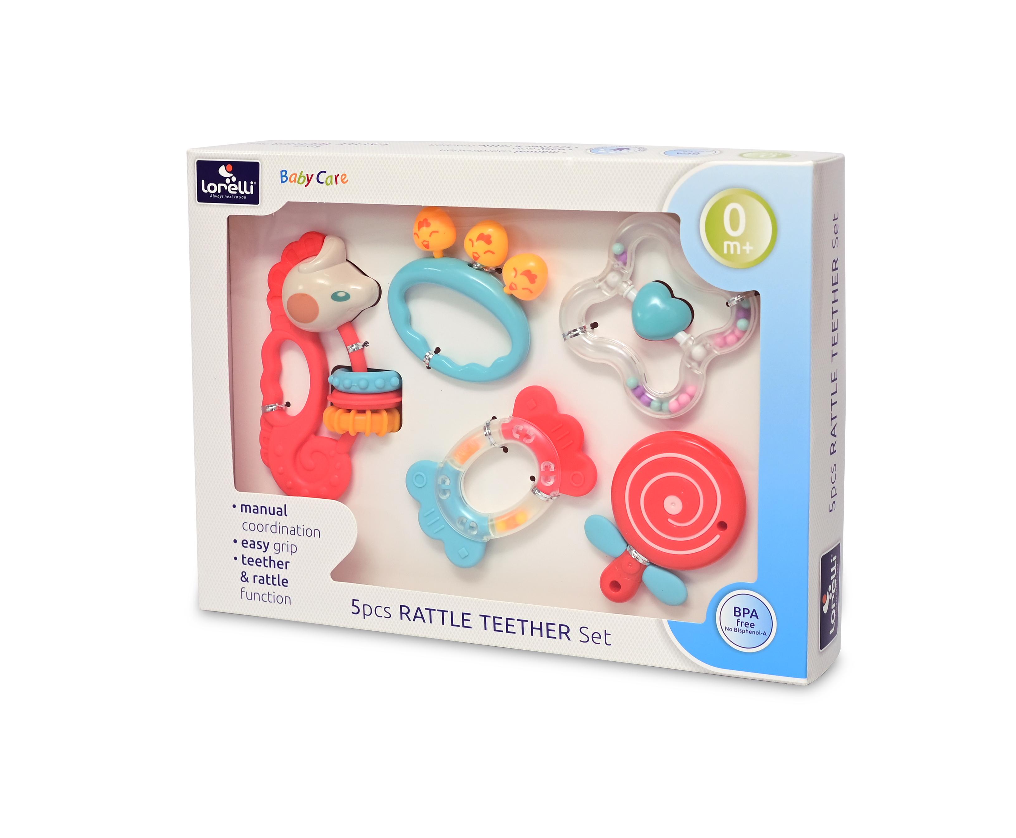 Set 5 jucarii zornaitoare, diverse forme, 0 luni+, multicolor LORELLI