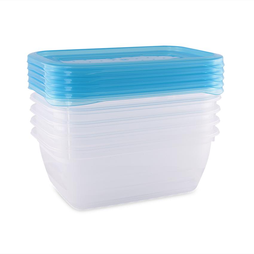 Articole de hranire 0-3 ani - Set 5 recipiente rectangulare, cu capac pentru pastrarea hranei, 0.5 litri, Transparent, bebelorelli.ro