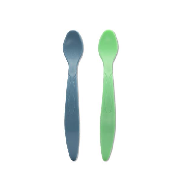 Articole hranire copii - Set de 2 lingurite flexibile, cu maner lung, margine rotunjita, verde si albastru, bebelorelli.ro