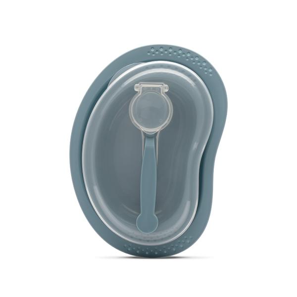 Articole hranire copii - Set de hranire 3 piese, contine farfurie, castron cu capac, lingurita, 6 luni+, Blue, bebelorelli.ro