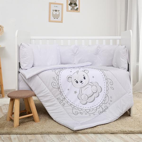 Set lenjerie 7 piese, lorelli, lily, bumbac ranforce, pentru paturi 60 x120 cm, little bear grey LORELLI