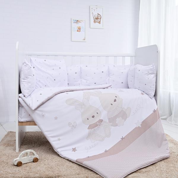 Set lenjerie 7 piese, lorelli, lily, bumbac ranforce, pentru paturi 60 x120 cm, honey bunny beige LORELLI