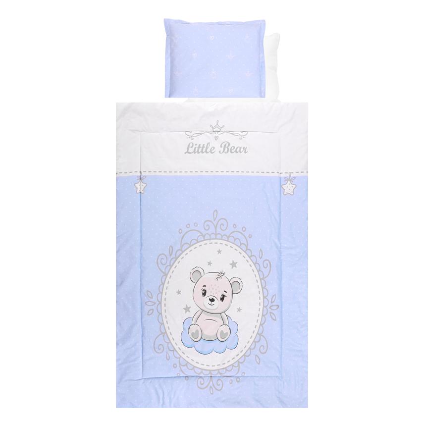 Lenjerii patuturi copii - Set lenjerie pat 4 piese, bumbac ranforce, Little Bear Blue, bebelorelli.ro