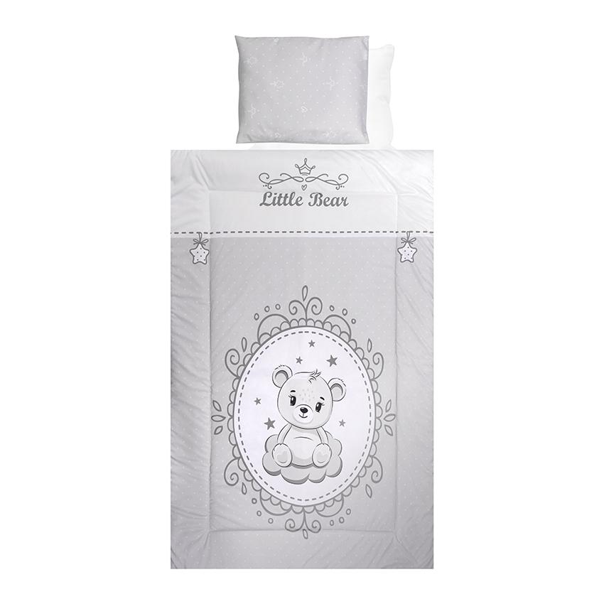 Set lenjerie pat 4 piese, bumbac ranforce, little bear grey LORELLI