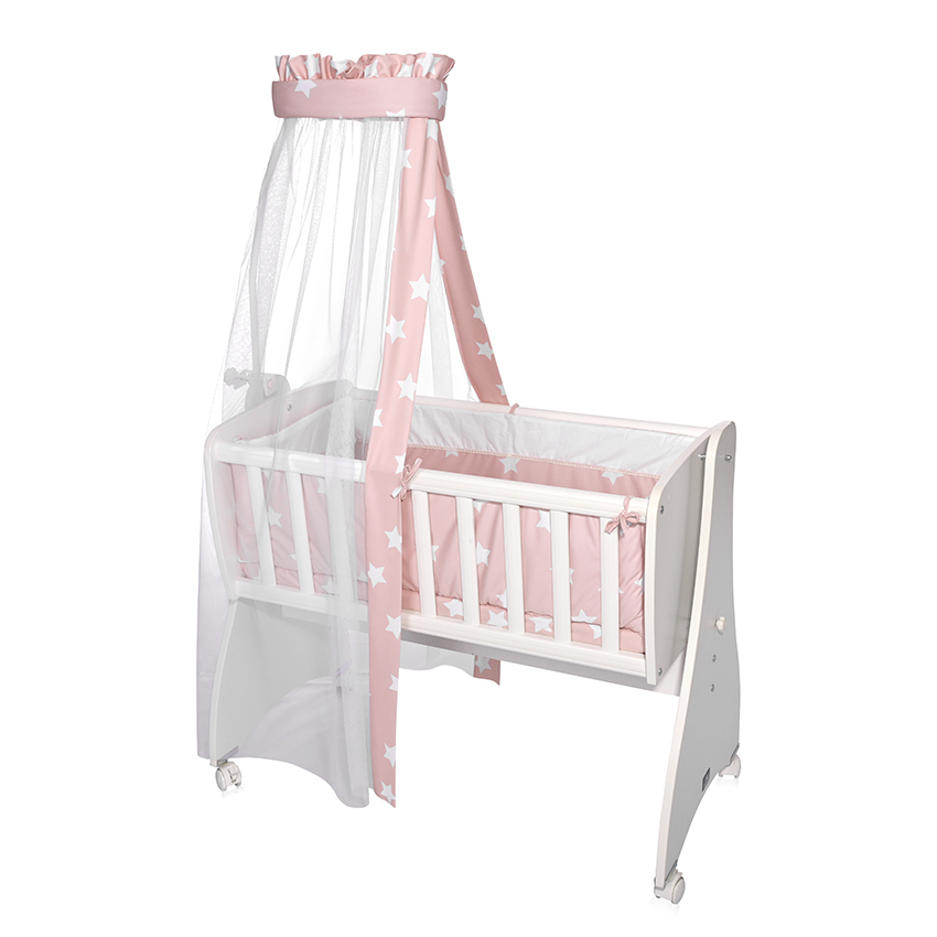 Lenjerii patuturi copii - Set lenjerie pat 7 piese, bumbac ranforce, pentru pat balansoar First Dreams, Pale Blush Stars, bebelorelli.ro