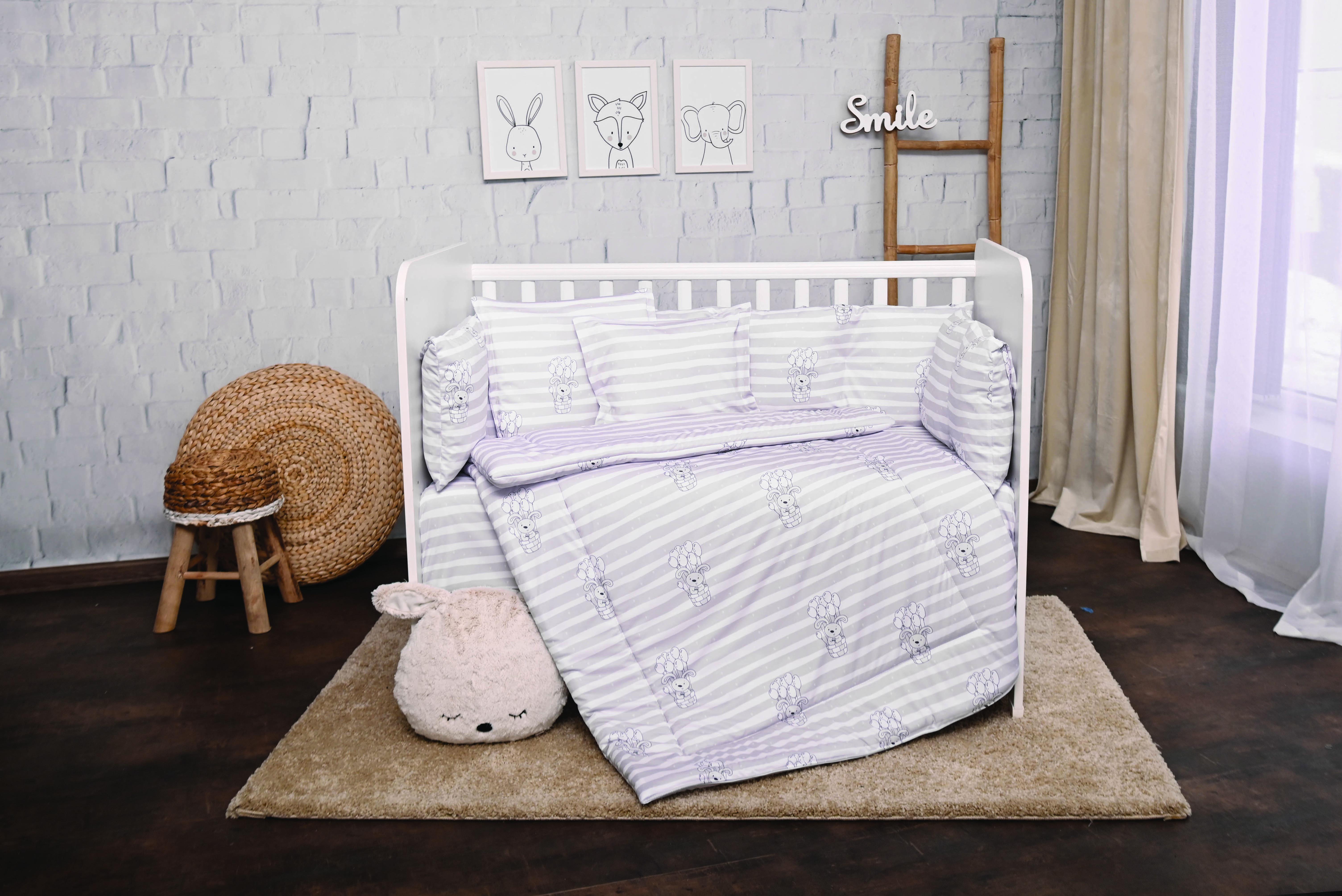 Lenjerii patuturi copii - Set lenjerie pat 8 piese, 70x140 cm, bumbac ranforce, Grey Striped, bebelorelli.ro