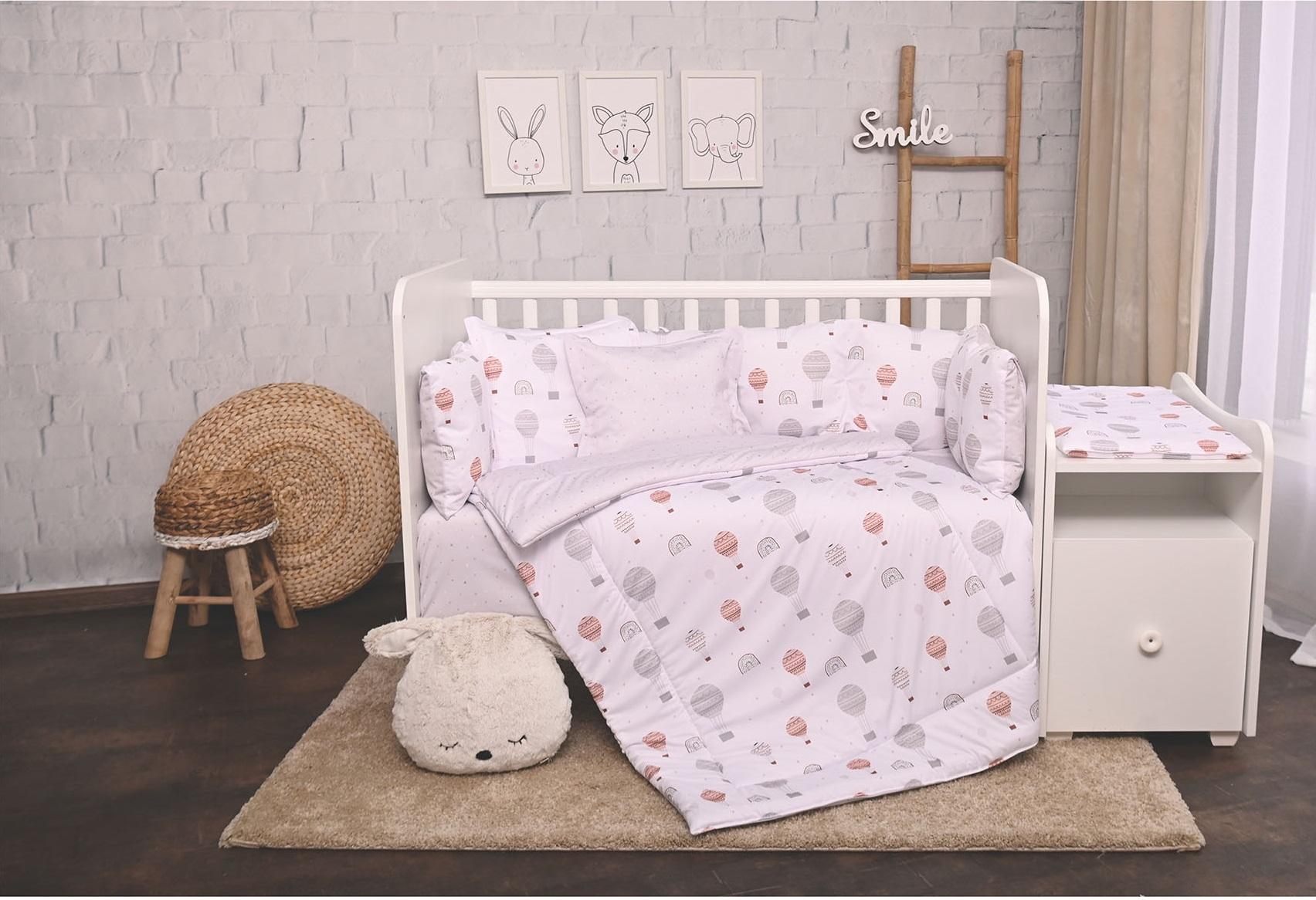 Set lenjerie pat 8 piese, bumbac ranforce, trend, grey ballons LORELLI