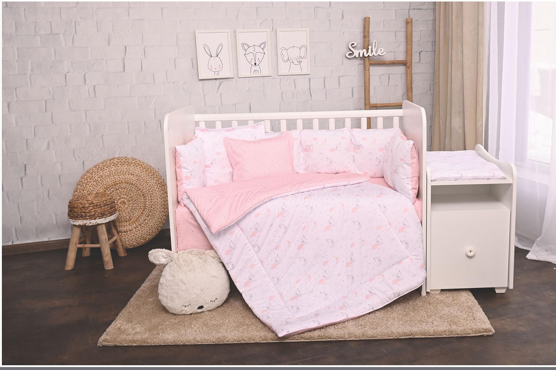 Lenjerii patuturi copii - Set lenjerie pat 8 piese, bumbac ranforce, Trend, Pink Moons & Stars, bebelorelli.ro