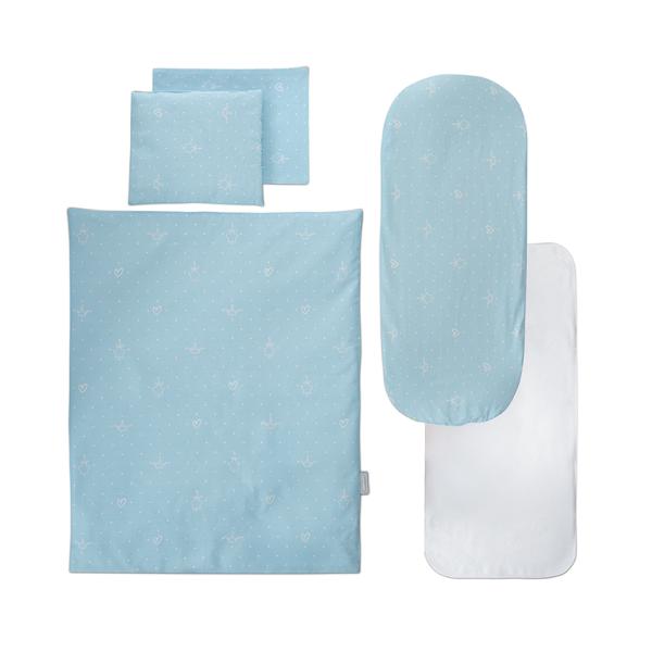 Accesorii carucioare - Set lenjerie pentru carucior, cu protectie impermeabila, 6 piese, Little Bear Blue, bebelorelli.ro