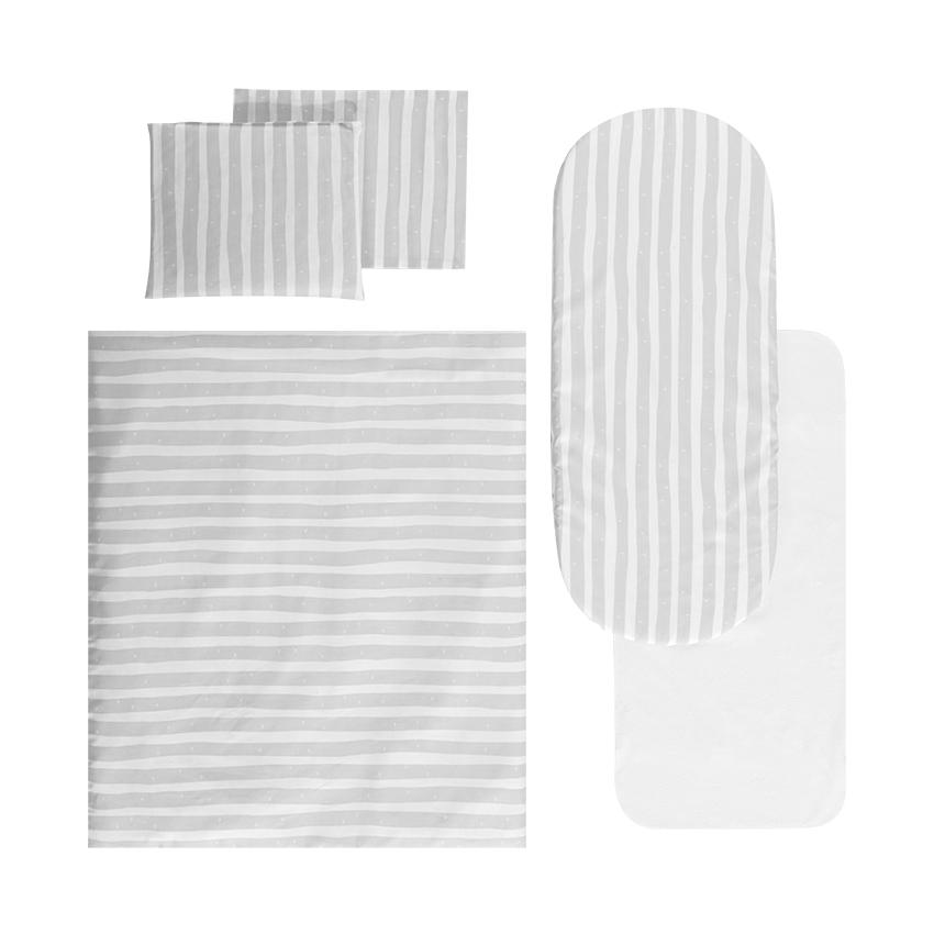 Accesorii carucioare - Set lenjerie pentru carucior, cu protectie impermeabila, 6 piese, Grey Striped, bebelorelli.ro