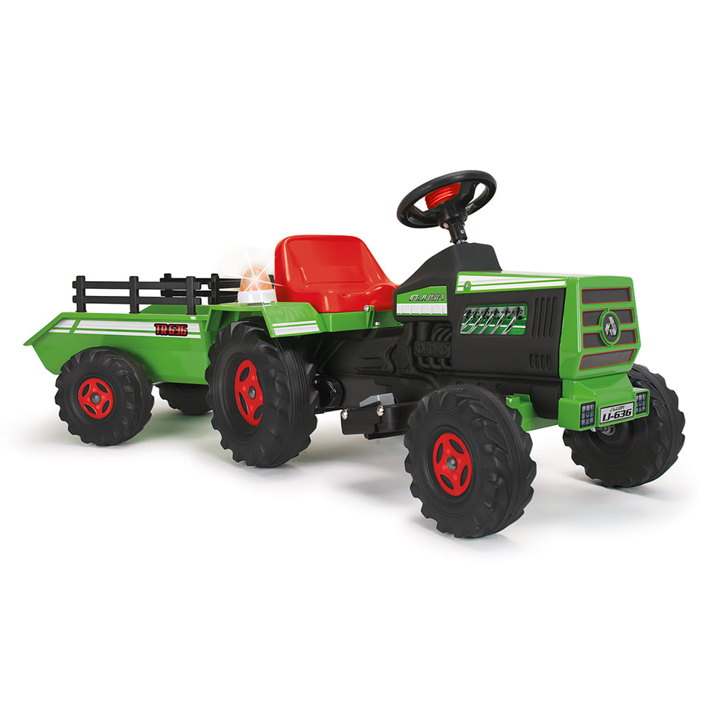 Vehicule electrice pentru copii - Tractor electric cu remorca Injusa, 6V, cu sunete si lumini, baterie si incarcator incluse, 1 an+, Verde, bebelorelli.ro