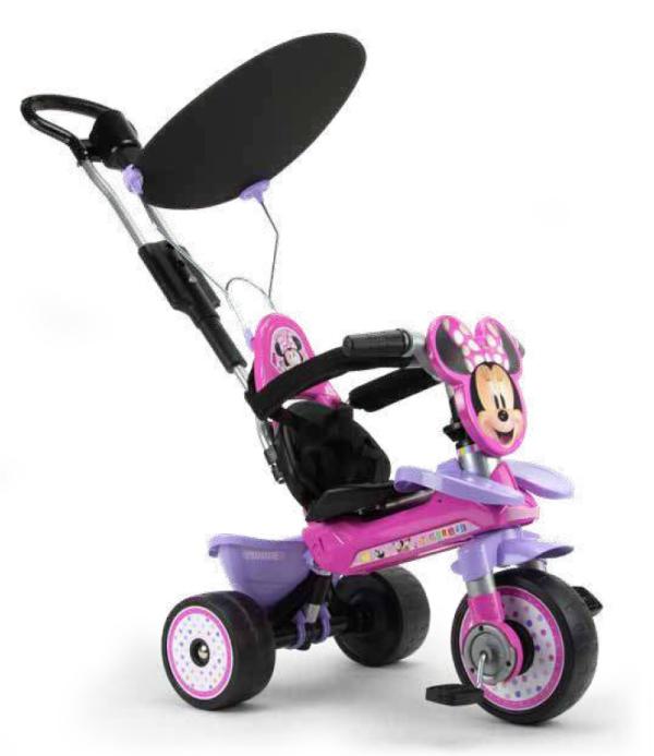 Triciclete - Tricicleta evolutiva pentru copii, Injusa, licenta Disney, Minnie Mouse, cu maner parental, anvelope EVA, 18 luni-3 ani, bebelorelli.ro