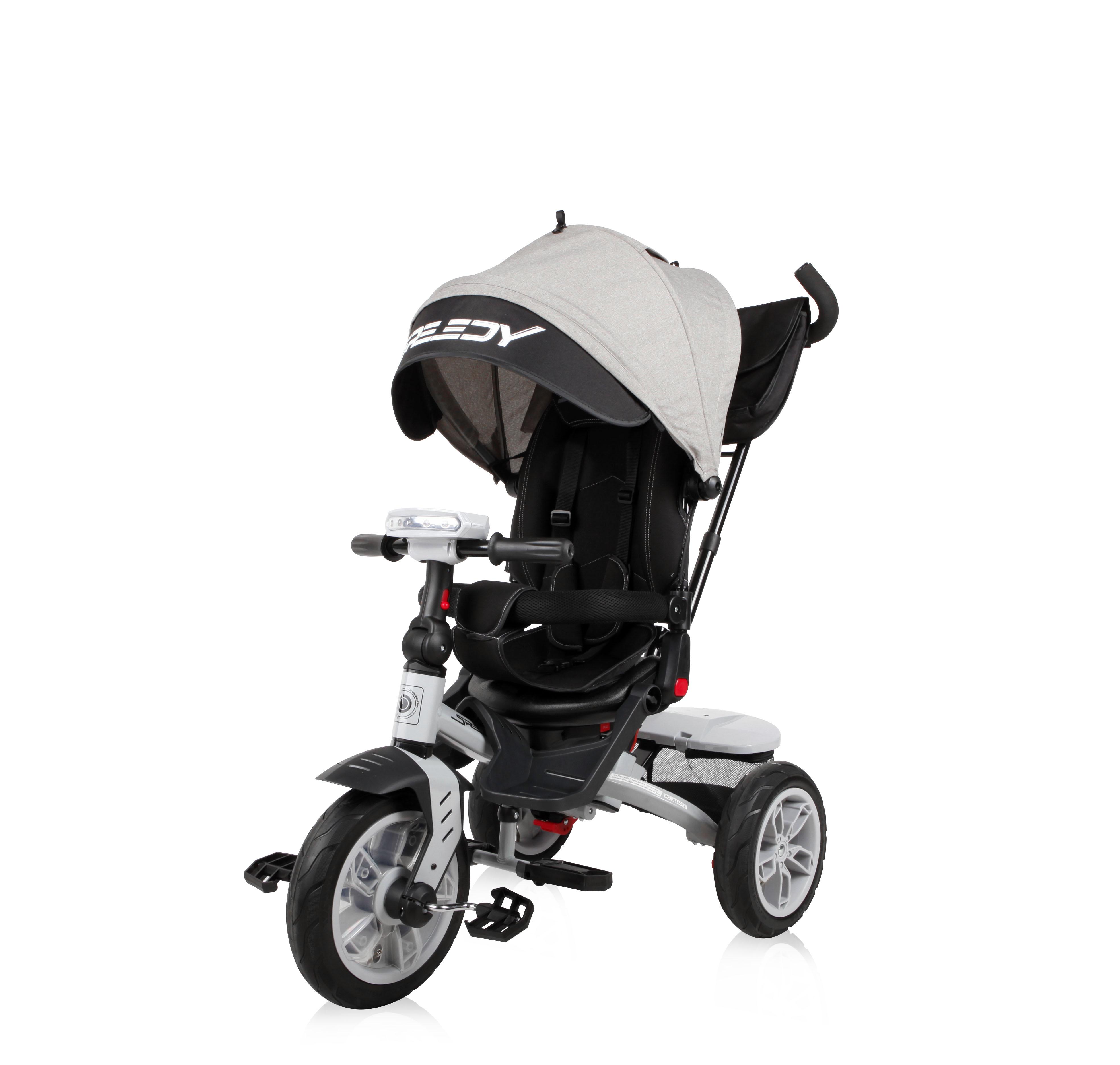 Triciclete - Tricicleta multifunctionala 4in1, Speedy Air, roti cu camera, scaun rotativ, Grey & Black, bebelorelli.ro