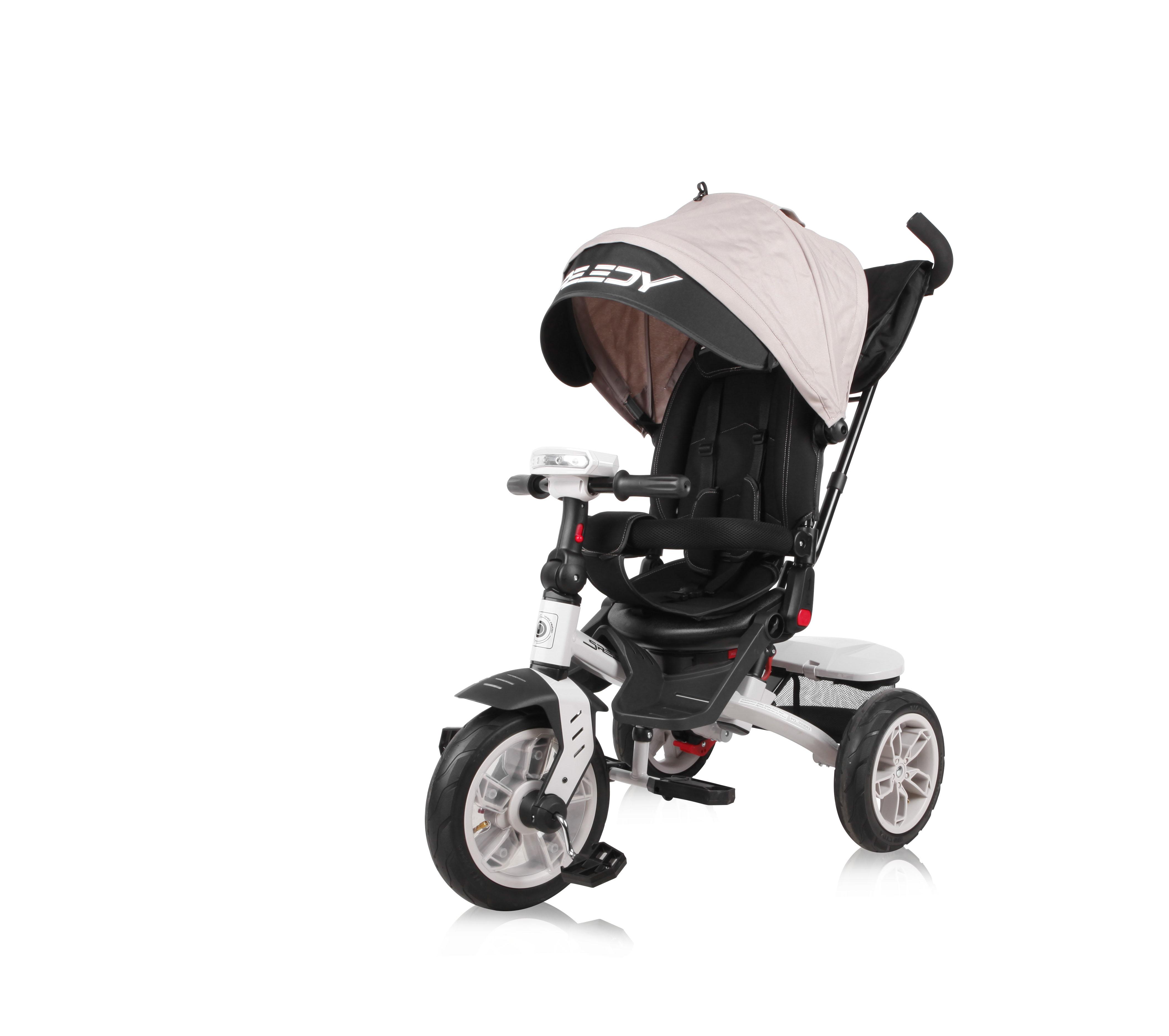 Triciclete - Tricicleta multifunctionala 4in1, Speedy Air, roti cu camera, scaun rotativ, Ivory&Black, bebelorelli.ro
