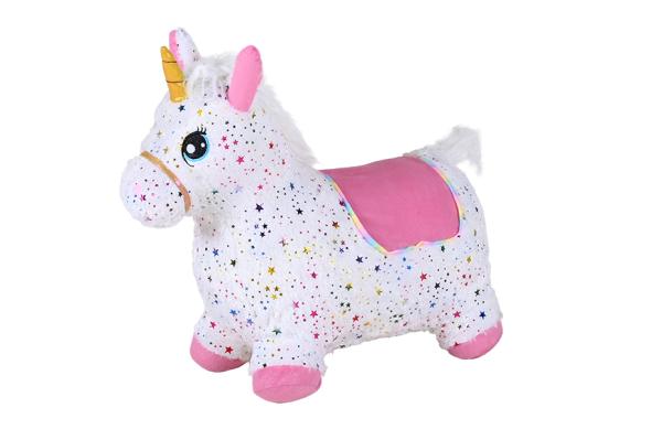 Gonflabile si bazine - Unicorn gonflabil din plus pentru sarit, Knorr Toys, include pompa de aer, husa moale detasabila din material textil, 63x26x52 cm, pana la 50 kg, 12 Luni+, Pink, bebelorelli.ro