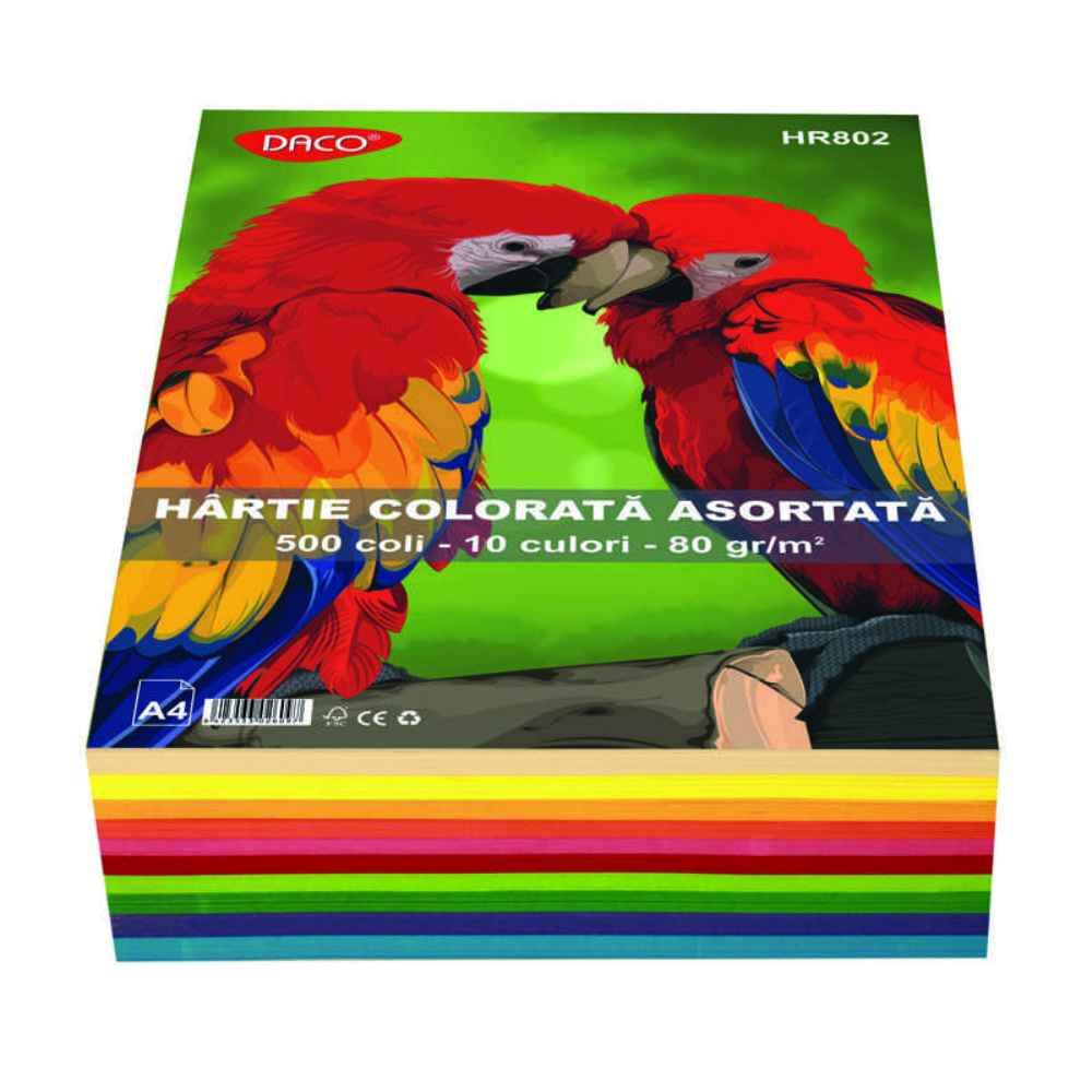 hartie copiator a4 80g/mp 500 coli/top Top hartie a4 mix pastel 10 culori, 80g, 500 coli/top, daco, hr802