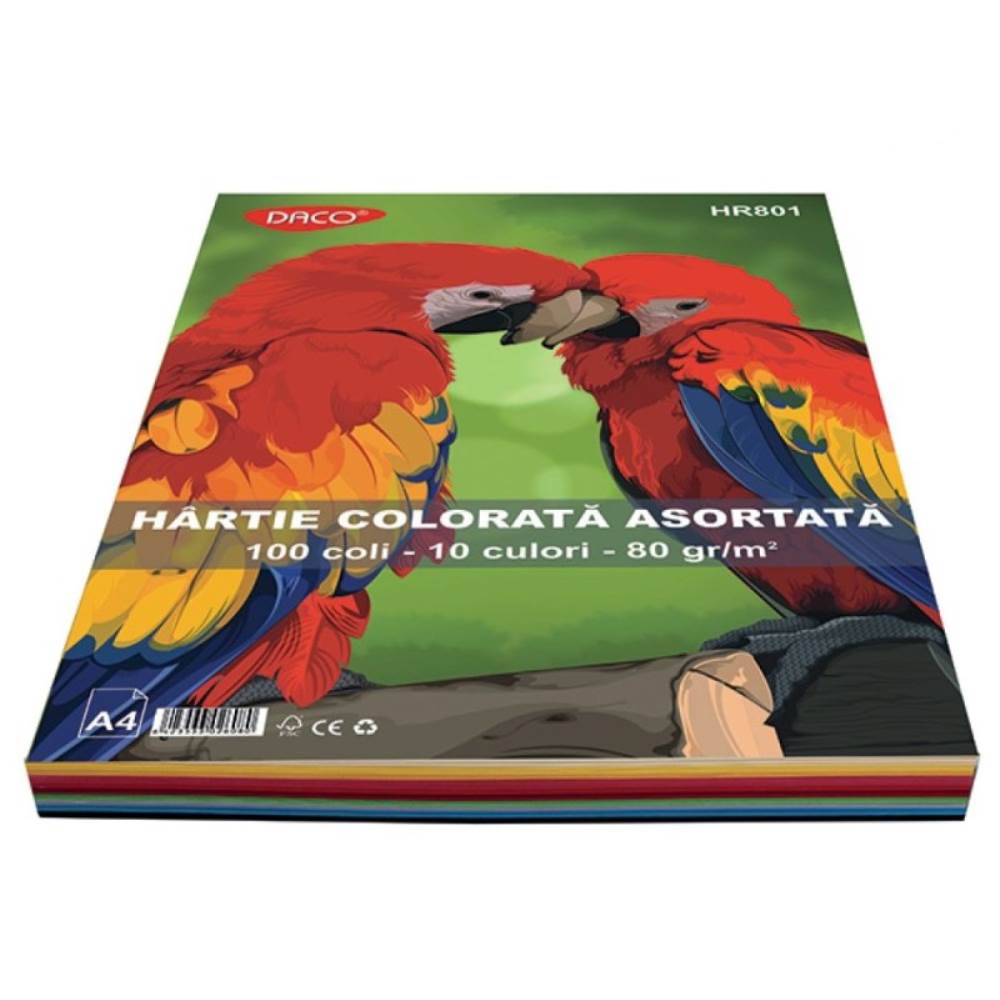 hartie copiator a4 80g/mp 500 coli/top Top hartie a4 mix pastel 10 culori, 80g, 100 coli/top, daco, hr801