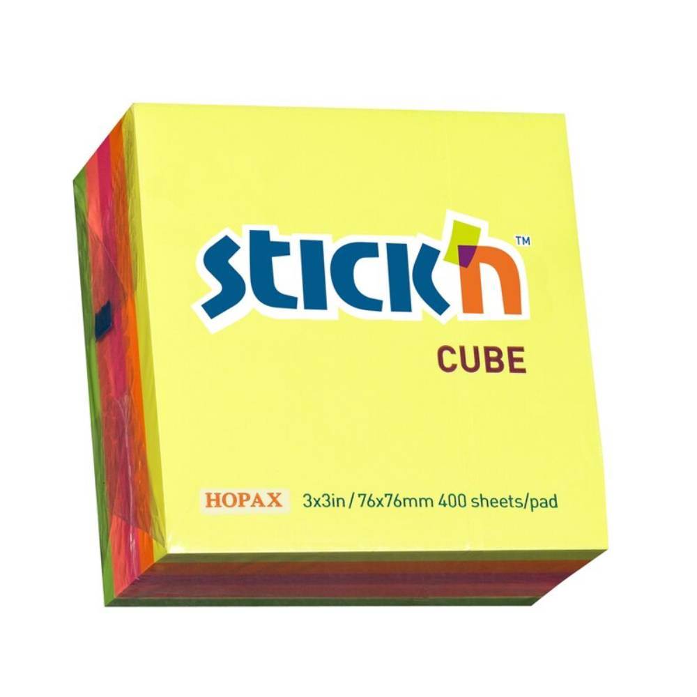 preț metru cub beton Cub notite adezive 76x76mm, 4 cul fluorescente, 400file, stick'n