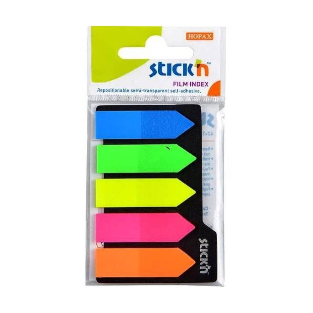 vertical file holders Index autoadeziv 45x12mm, 5x20file/set sageata, 5 culori neon stick'in