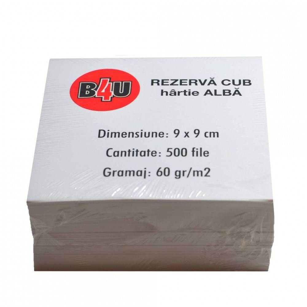 Cub hartie alb 9x9 cm, infoliat, b4u, 500coli/top