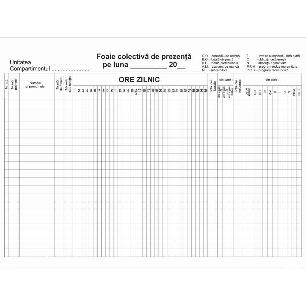 www.locuri de munca braila Foaie colectiva de prezenta a4 100 file fv