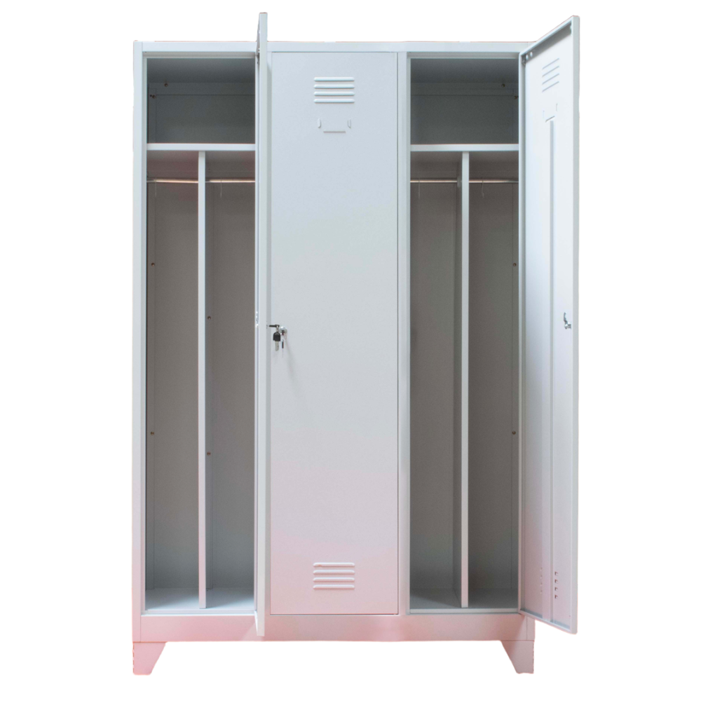 Vestiar metalic, 3 compartimente, bara umerase, 1200x450x1800mm, gri, a827 b4u, montat