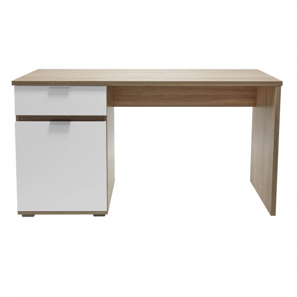 Desks Birou pentru calculator din pal jan stejar sonoma +alb mat 130 x 75.5 x 50 cm