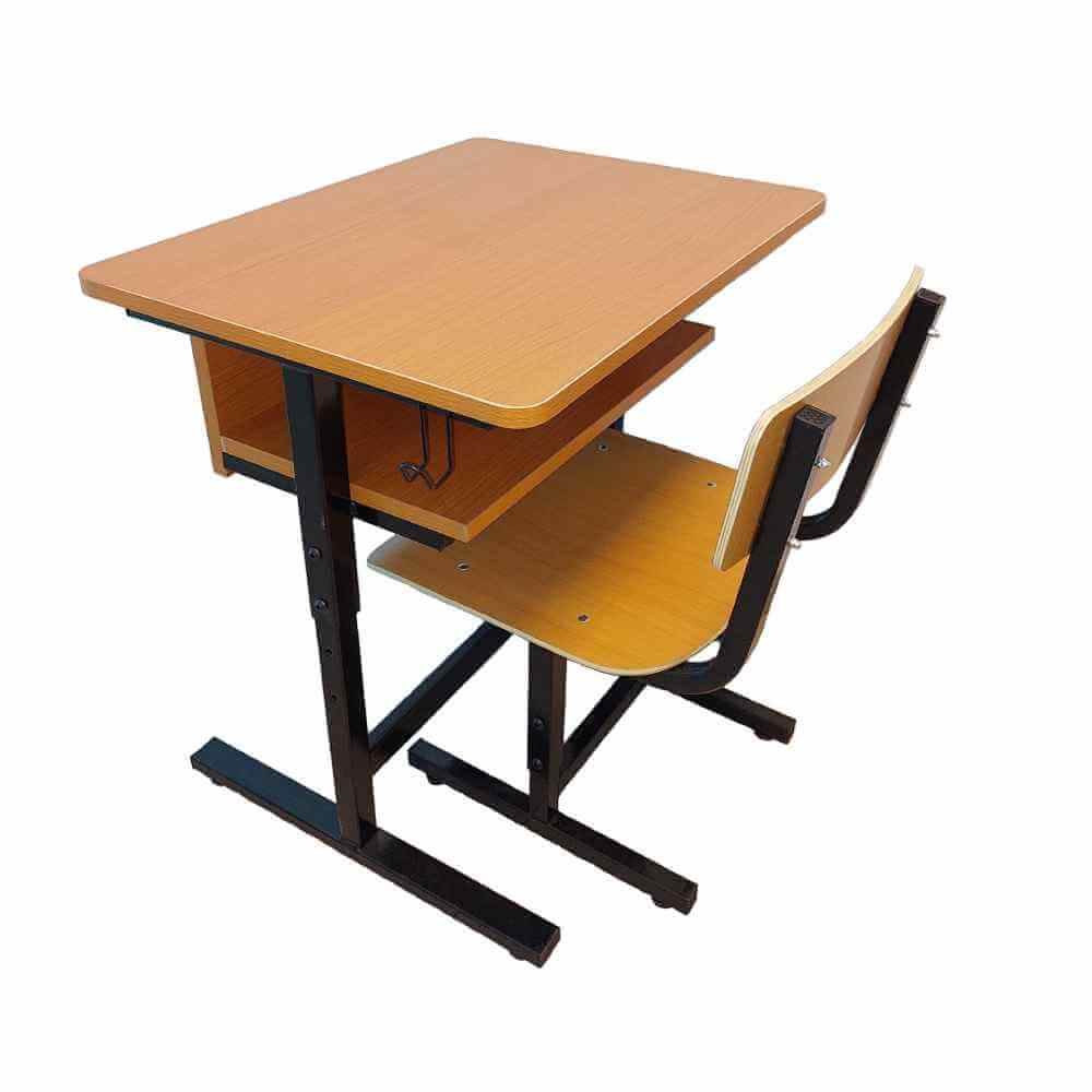Banci, scaune, mese - Set banca scolara individuala reglabila lemn cadru rectangular negru 650x500xh640 mm si scaun B4U, depozituldns.ro