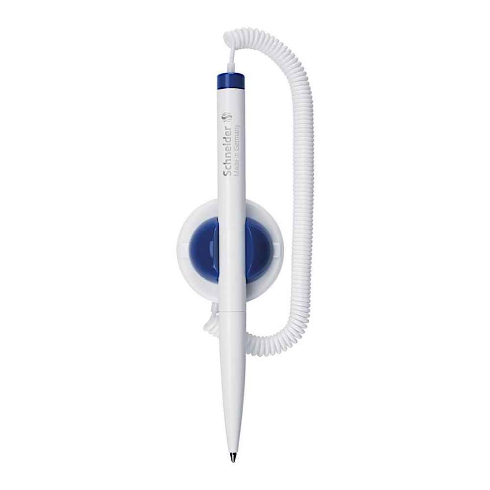 scaun fix birou Pix cu suport autoadeziv pentru birou snur corp alb scriere albastra klick fix schneider