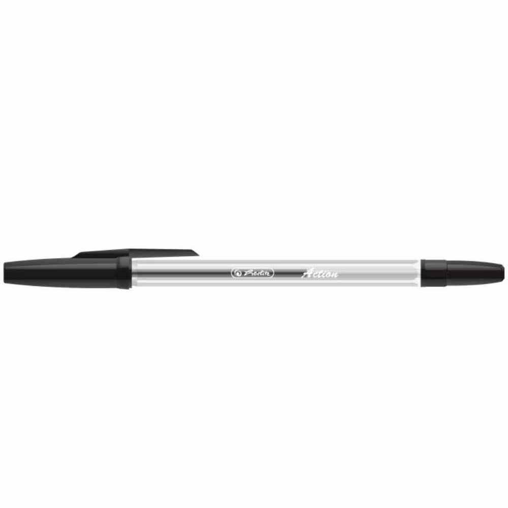 Pens & Pencils Pix unica folosinta cu capac corp pvc transparent 0.7mm negru herlitz