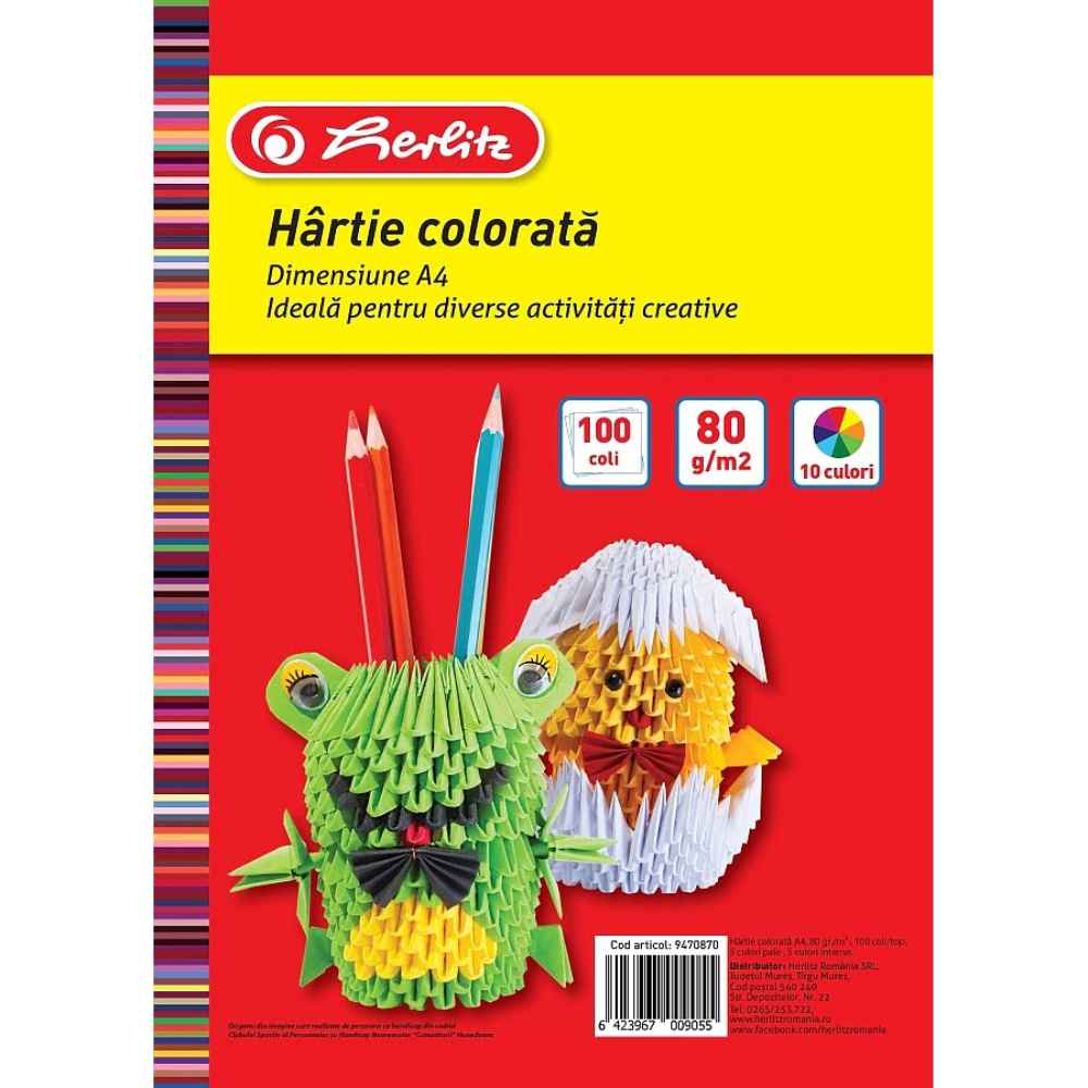 hartie copiator a4 80g/mp 500 coli/top Hartie copiator carton color a4 80g 5 culori intense pale 100 coli/top herlitz