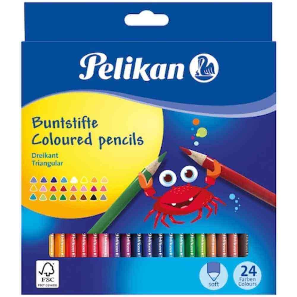 Pens & Pencils Creioane colorate corp triunghiular lacuit 24 culori/set pelikan