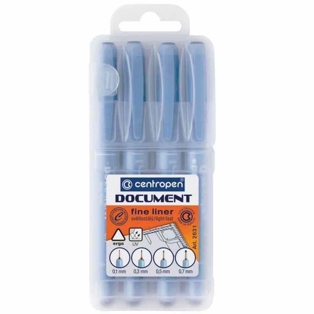 Pens & Pencils Liner centropen 2631, 4 dimensiuni, negru, corp argintiu