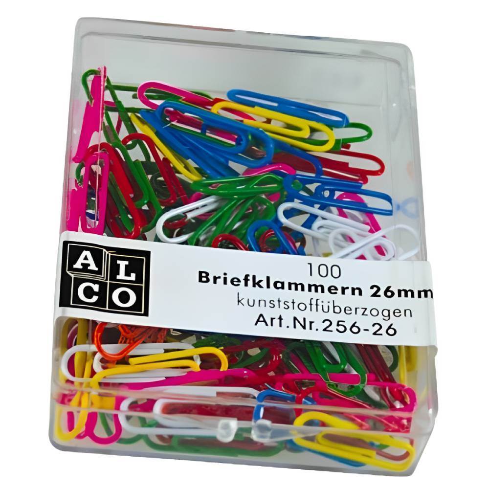 cutie metal Agrafe birou, metal acoperit cu plastic, colorate, 26 mm, 100 buc/cutie, alco