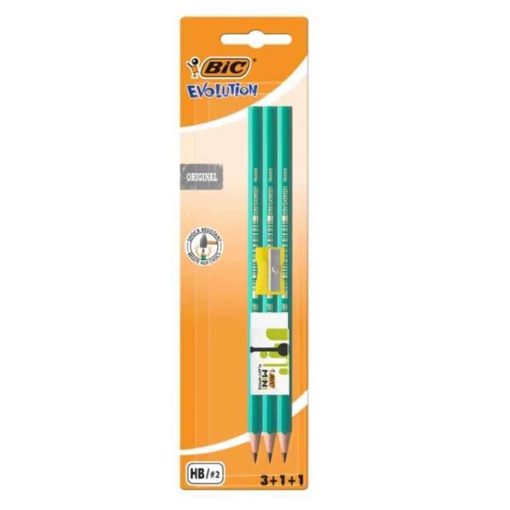 Pens & Pencils Set 3 creioane grafit hb evolution 1 radiera 1 ascutitoare evolution 650 bic