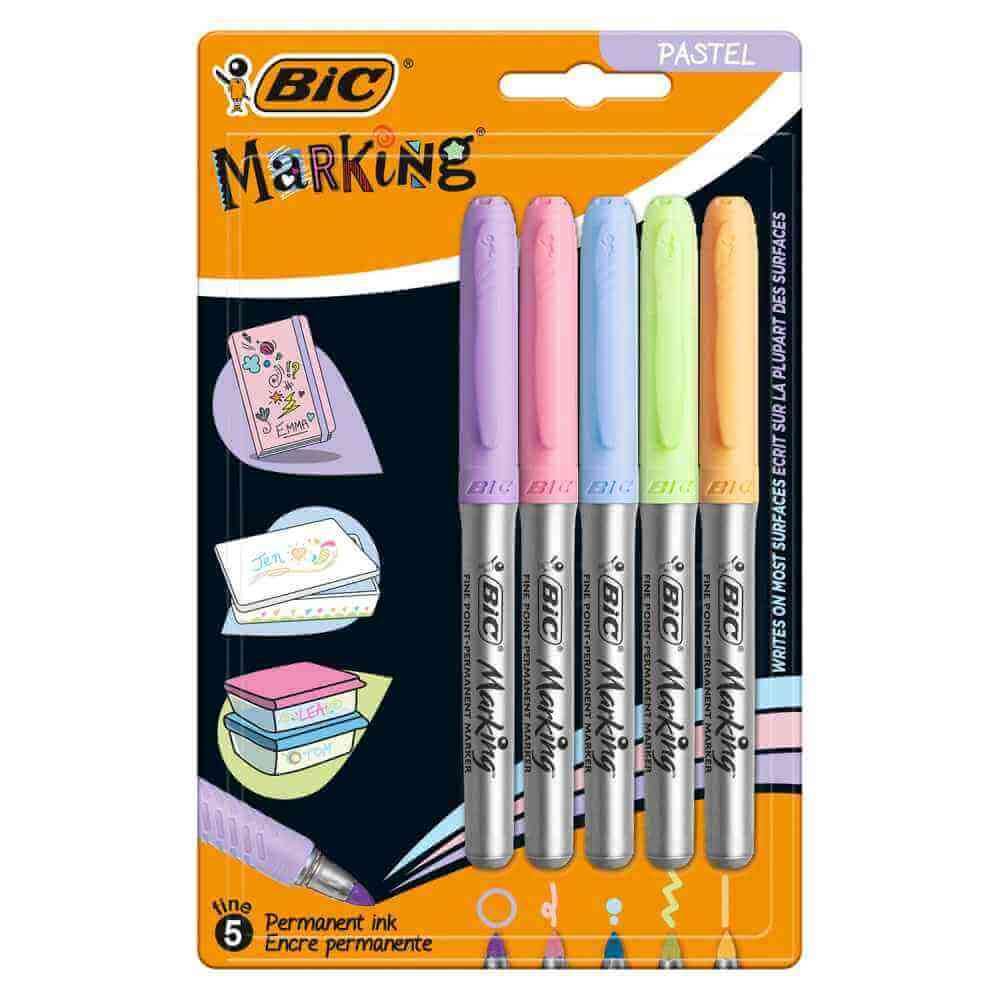 markere pe bază de alcool Markere permanente varf rotund 5 culori/set bl5 pastel bic