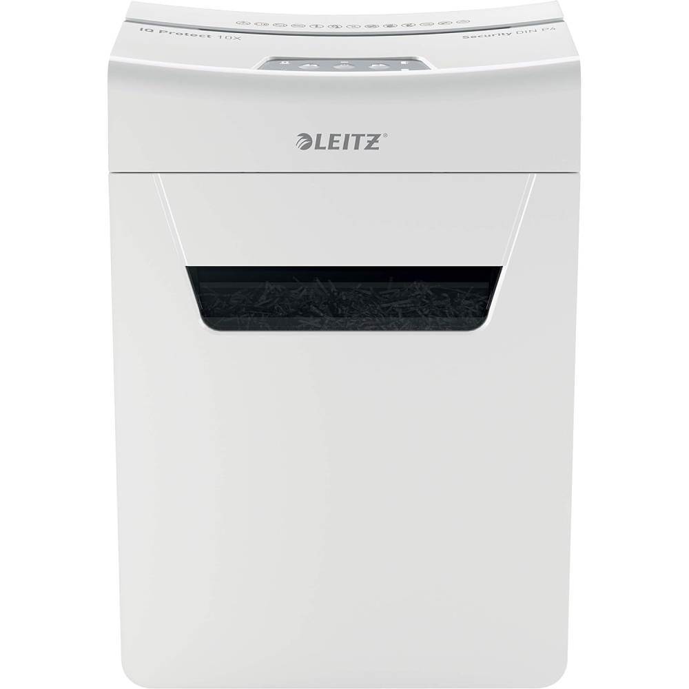 Office Shredders Distrugator documente manual leitz iq protect 10x, p4, cross-cut,10 coli, cos 18l, alb