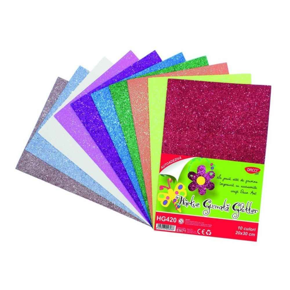 Hartie gumata glitter a4 20x30cm 20x30 cm 10 culori/set daco hg420
