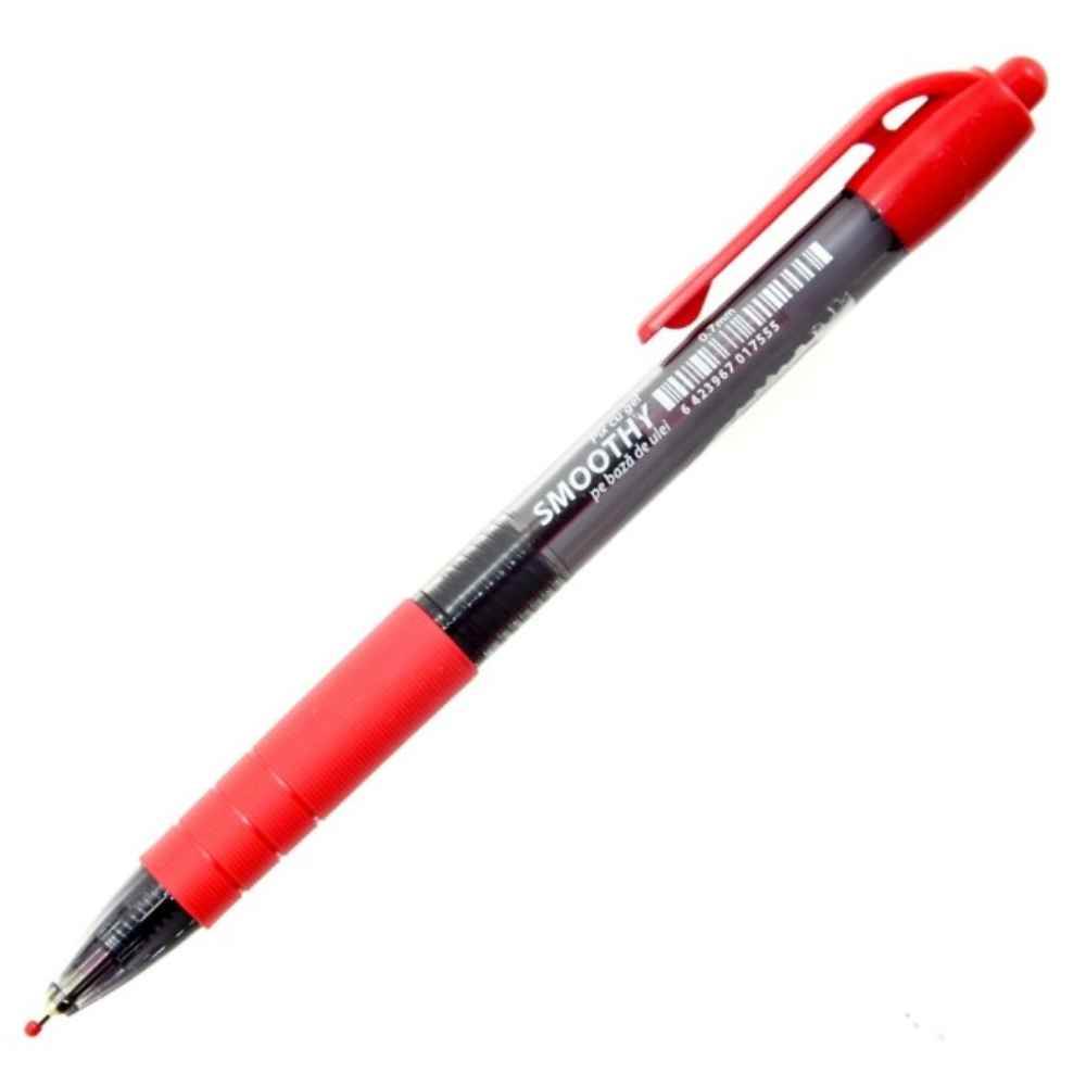 Pens & Pencils Pix cu mecanism pvc grip cauciucat varf 0.7 mm rosu smoothy herlitz