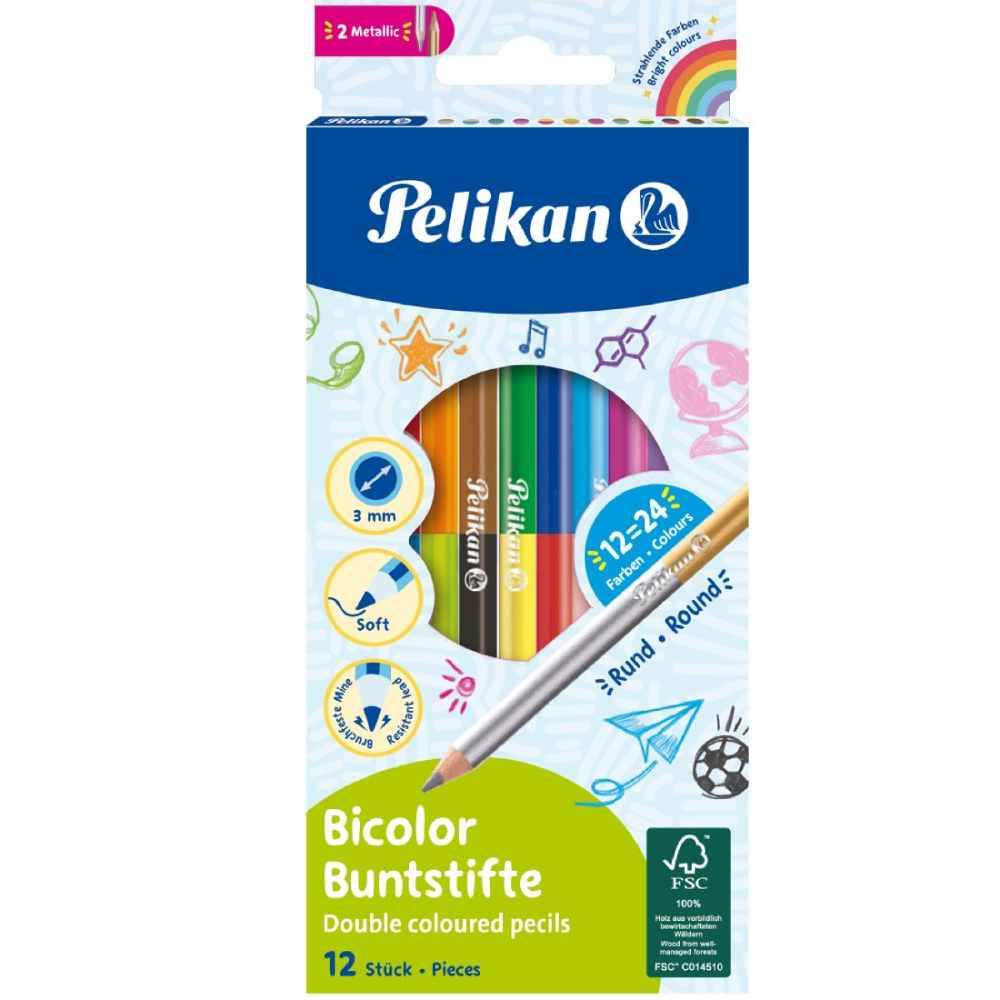 Pens & Pencils Creioane bicolor lacuite 12buc/set 24 culori pelikan