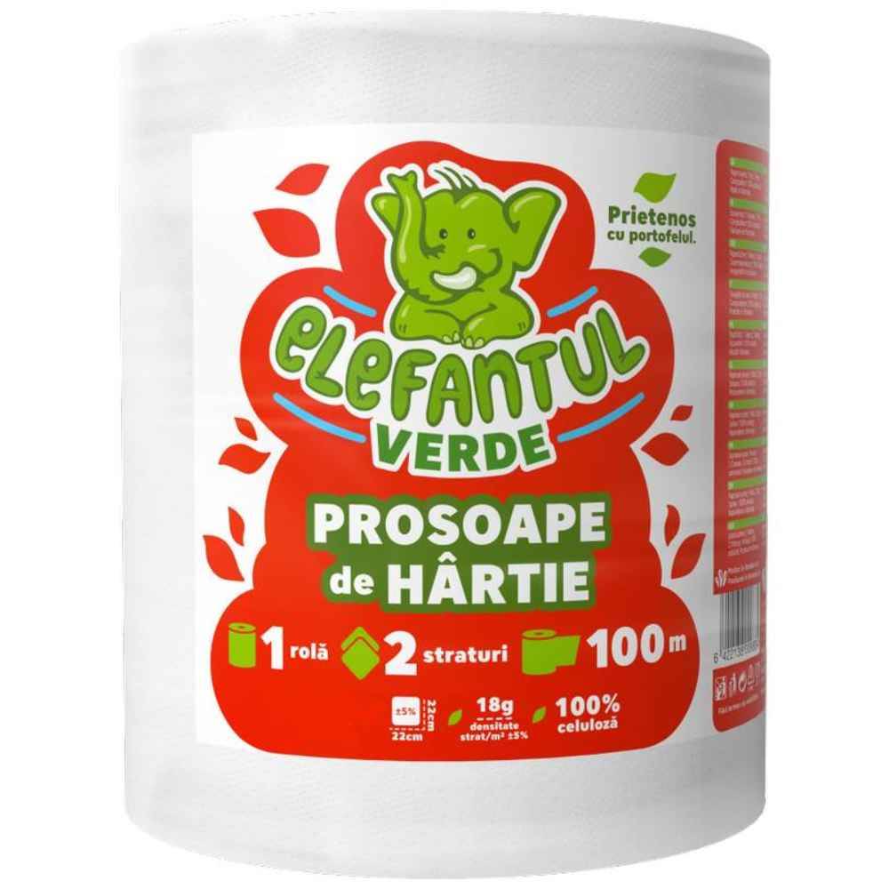 Telesin Charger Box Prosop de hartie, monorola, celuloza, derulare centrala, 2 straturi, 476 foi, 100 m, elefantul verde