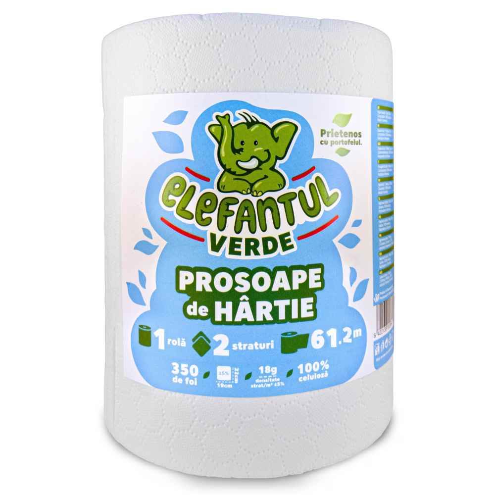 Telesin Charger Box Prosop de hartie, monorola, celuloza, 2 straturi, 350 foi, 61.2 m, elefantul verde