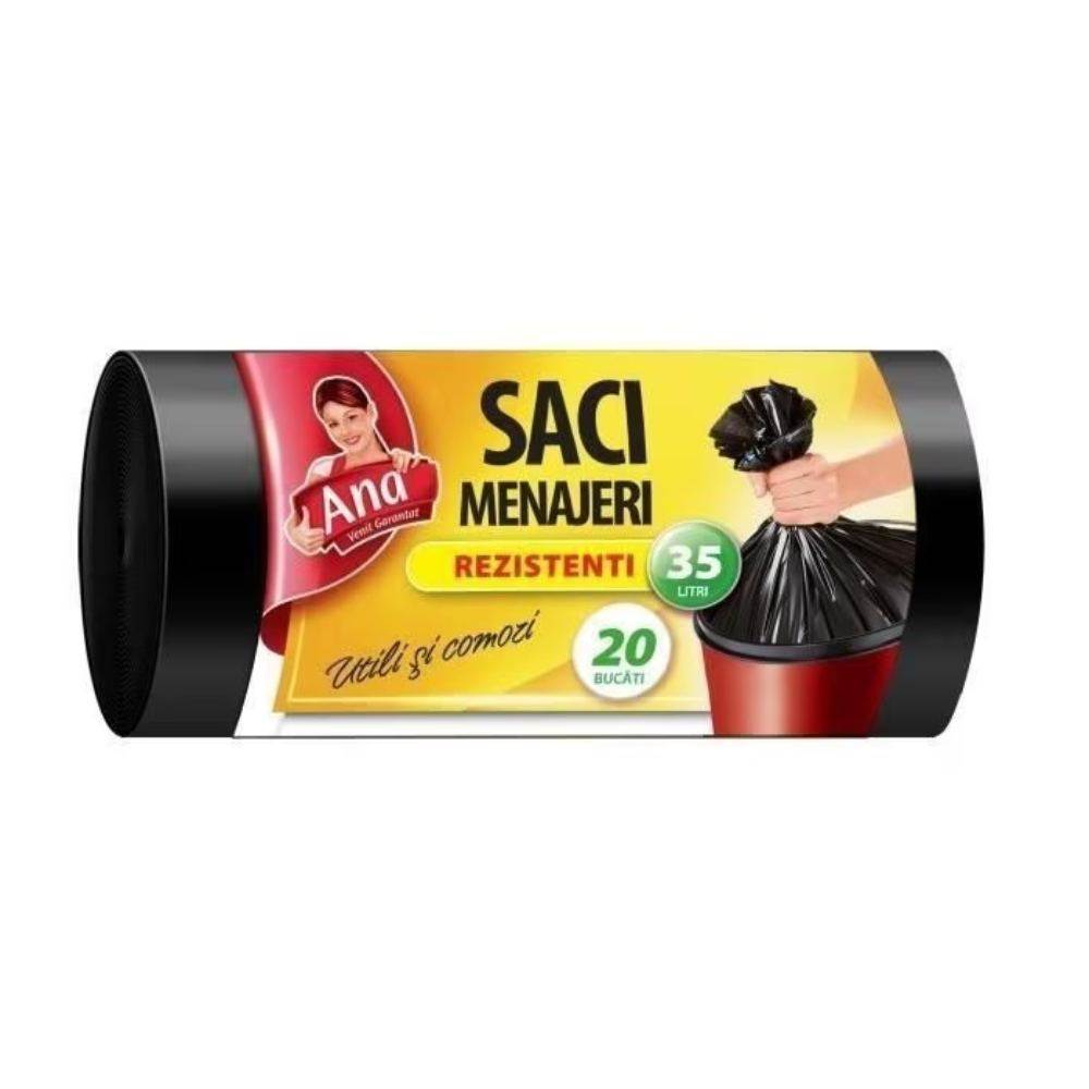 Saci menajeri, saci aspirator, pungi - Saci de gunoi menajer, 35 l, 20 buc, negru, ANA, depozituldns.ro