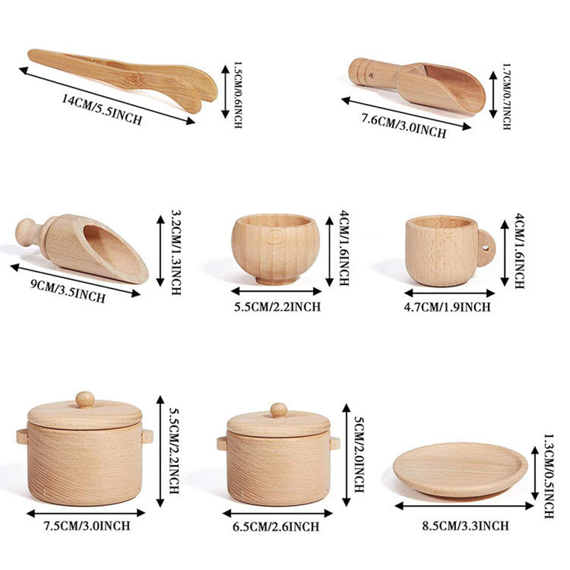 Toys Set jucarii senzoriale vase si lingura lemn montessori/waldorf