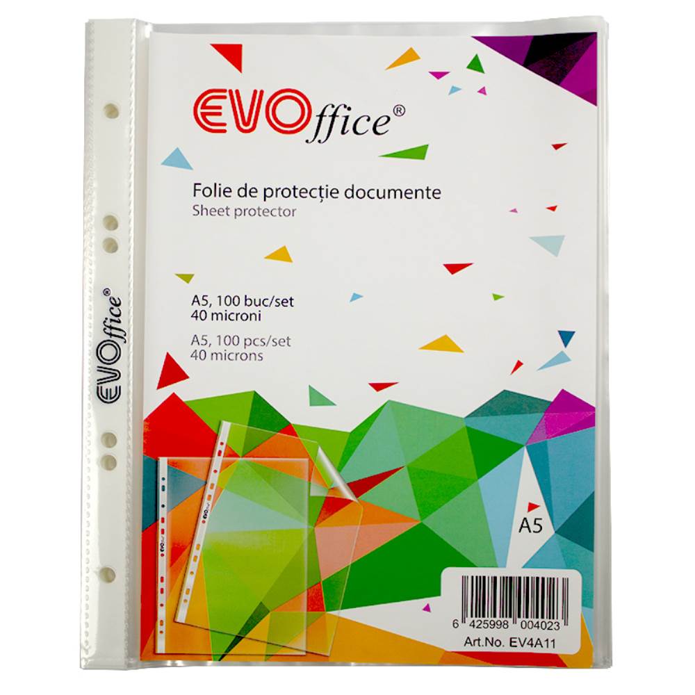 File protectie documente - Folii protectie documente, plastic, A5, 40 microni, 100 buc/set, EVO, depozituldns.ro