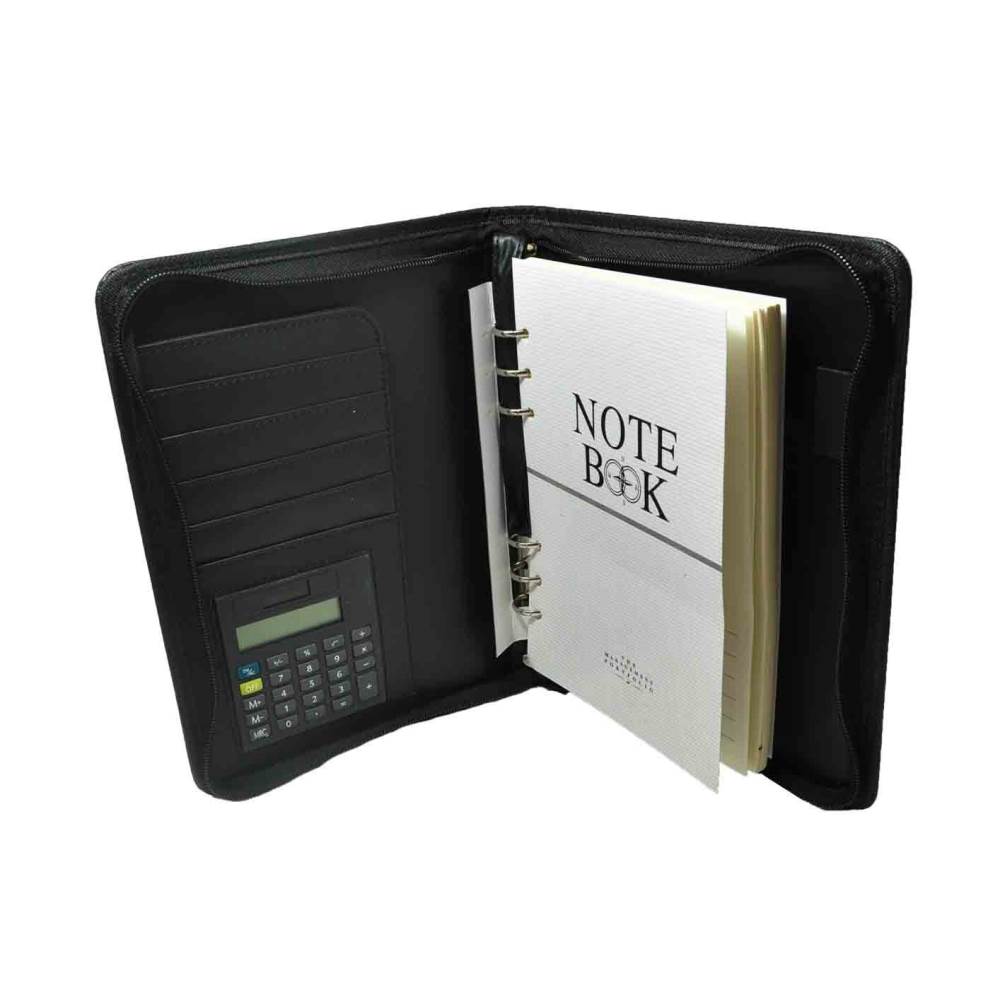 Mapa a5 cn85 imit piele, echipata cu calc si organizer a5, cul neagra