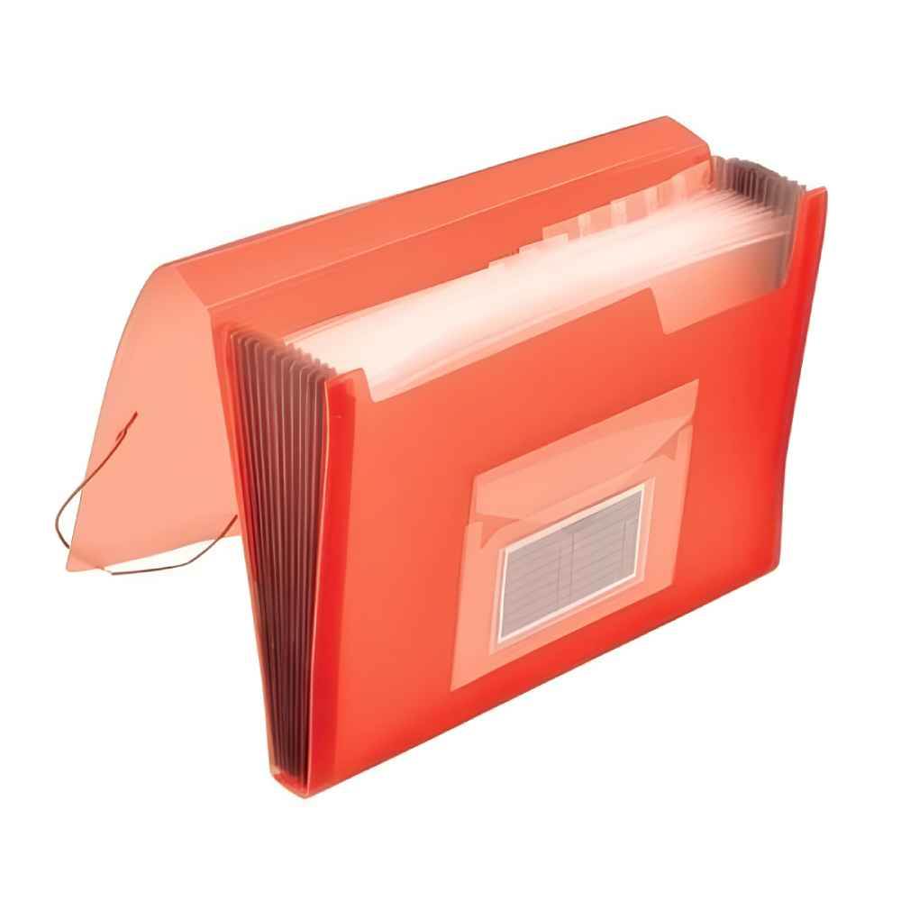 Binder Accessories Mapa cn 8819 rosu transparent, cu burduf si 12 separatoare, cu elastic