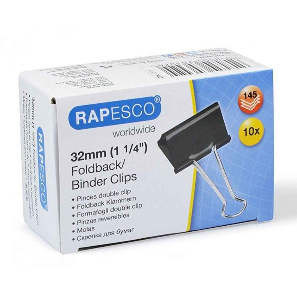 wall pan Clips metalic 32 mm negru 10 buc/cutie rapesco