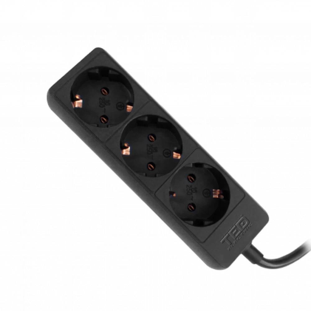 cablu 3 x 1.5 Prelungitor 3 prize, 3 metri, cablu 3 x 1,5mm ted electric schuko negru